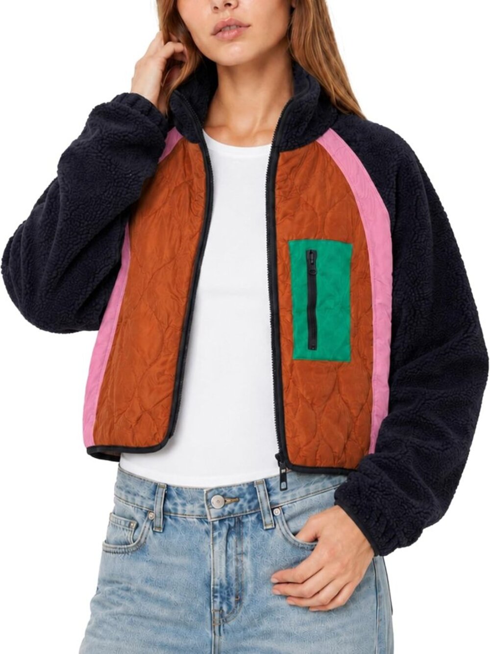 Cropped Fleece Jacket for Women - Zip Up, Long Sleeve, Y2K Style Outerwear